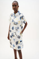 Stretch Cotton Tropical Print A-Line Dress