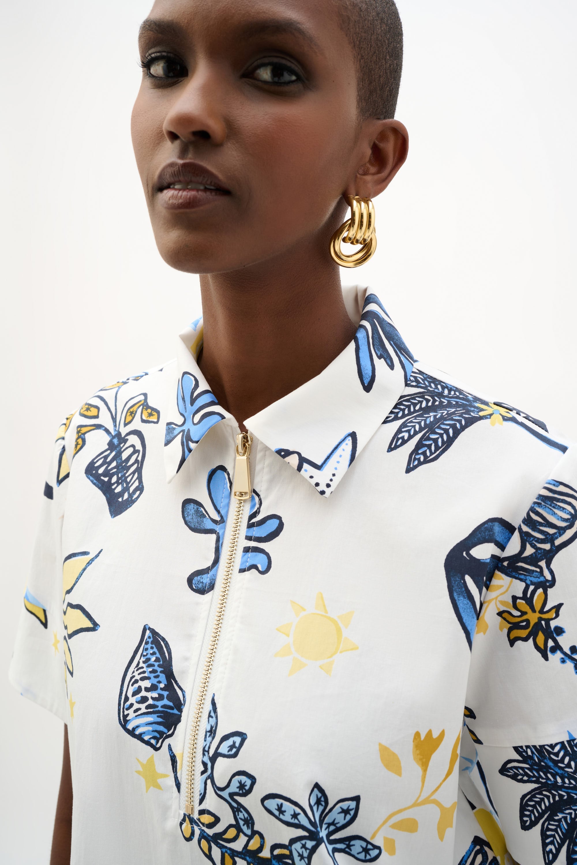 Stretch Cotton Tropical Print A-Line Dress