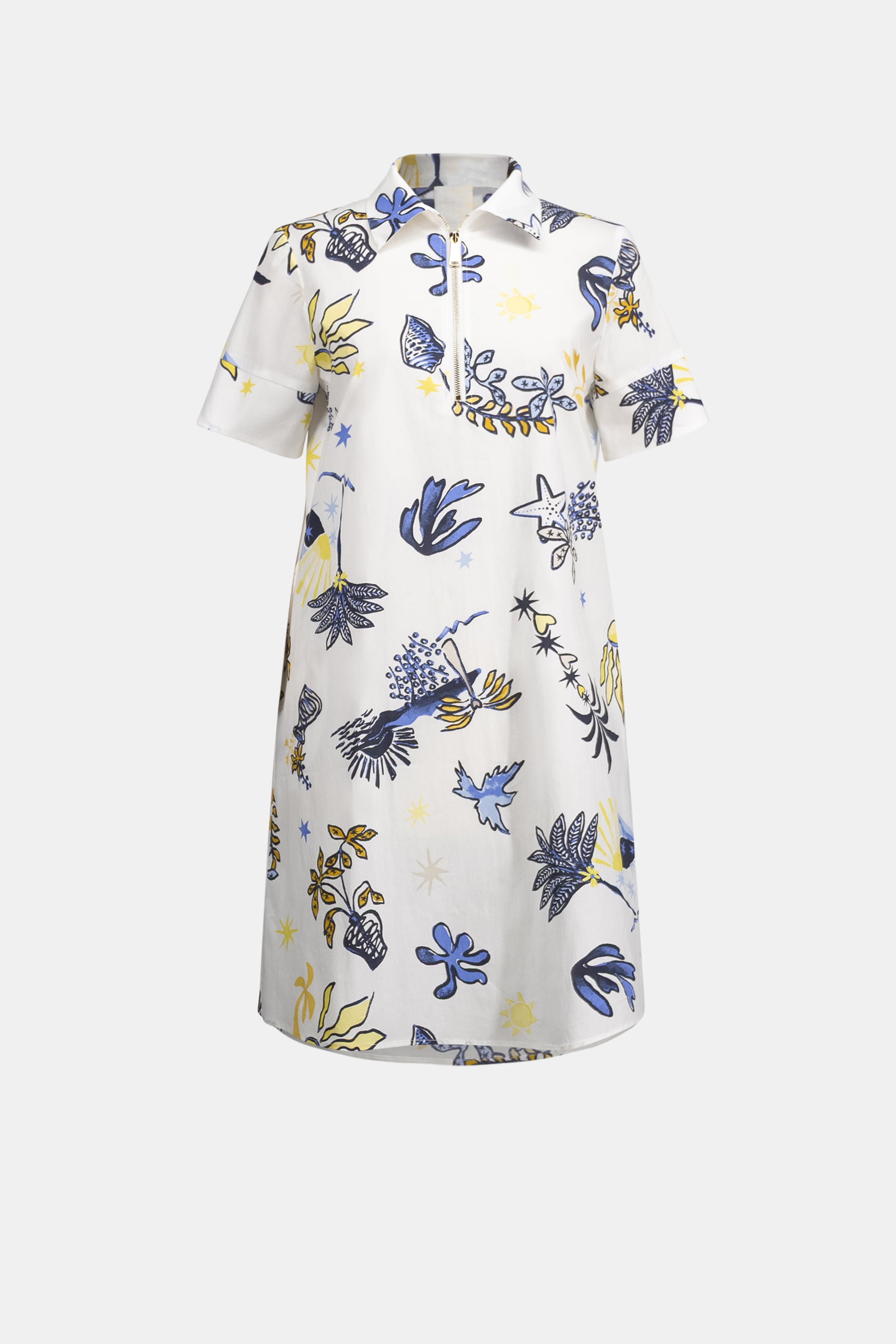 Stretch Cotton Tropical Print A-Line Dress