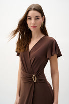 Silky Knit Wrap Dress With Ruffled Sleeves