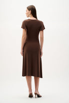 Silky Knit Wrap Dress With Ruffled Sleeves