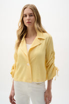 Woven Seersucker Boxy Blazer With Shirred Sleeves