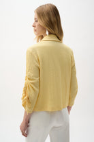 Woven Seersucker Boxy Blazer With Shirred Sleeves