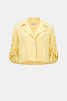 Woven Seersucker Boxy Blazer With Shirred Sleeves