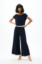 Silky Knit Culotte Jumpsuit With Contrast Trim