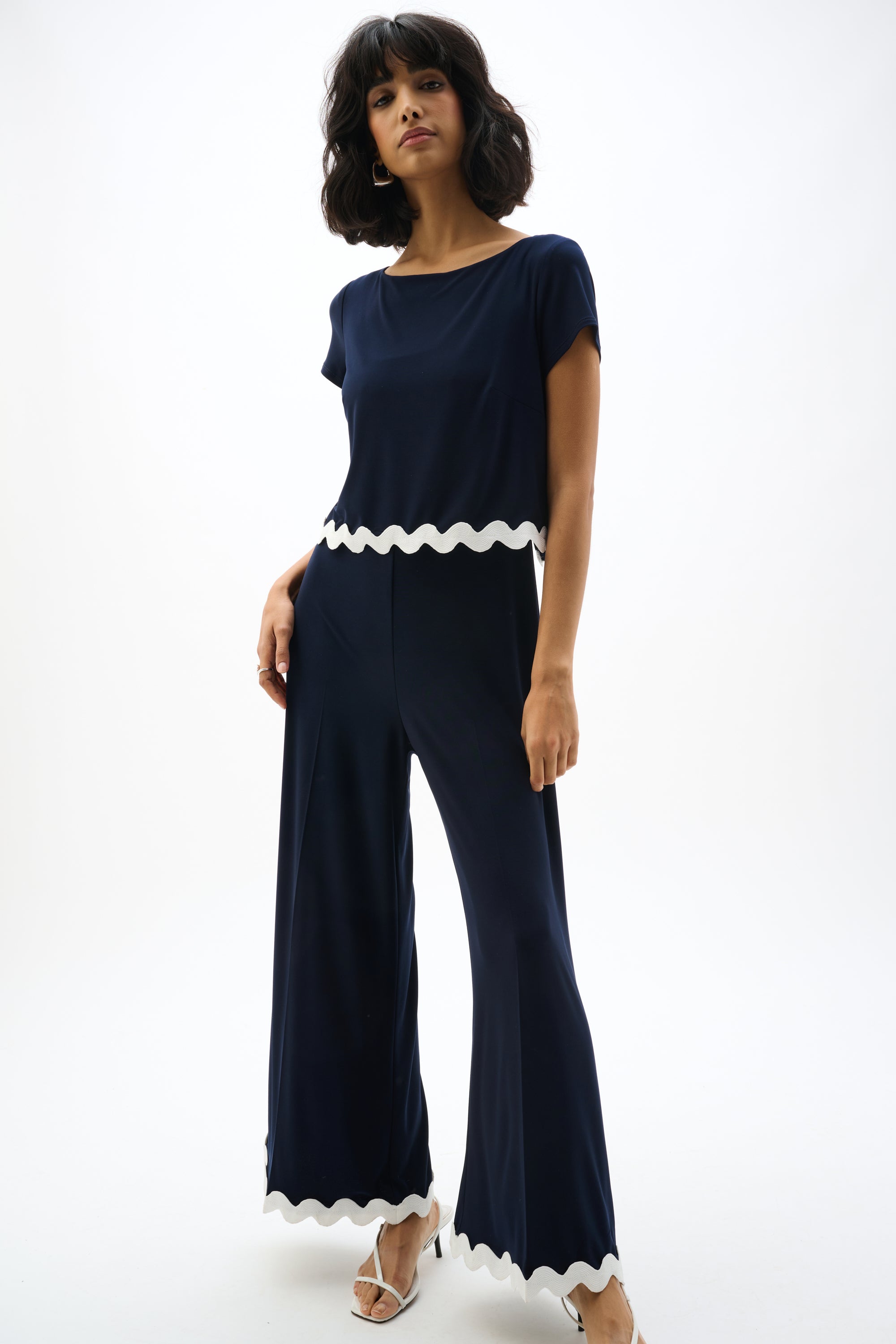 Silky Knit Culotte Jumpsuit With Contrast Trim