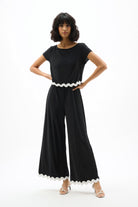 Silky Knit Culotte Jumpsuit With Contrast Trim