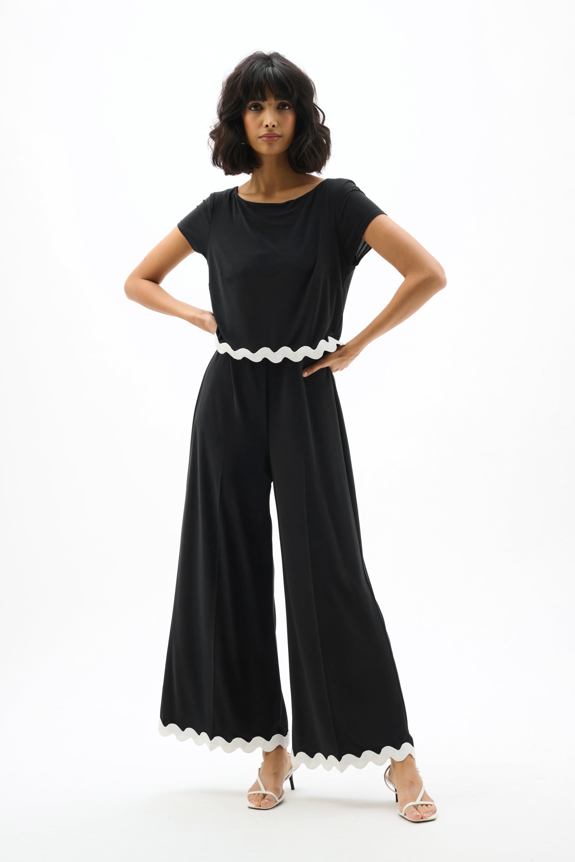 Silky Knit Culotte Jumpsuit With Contrast Trim