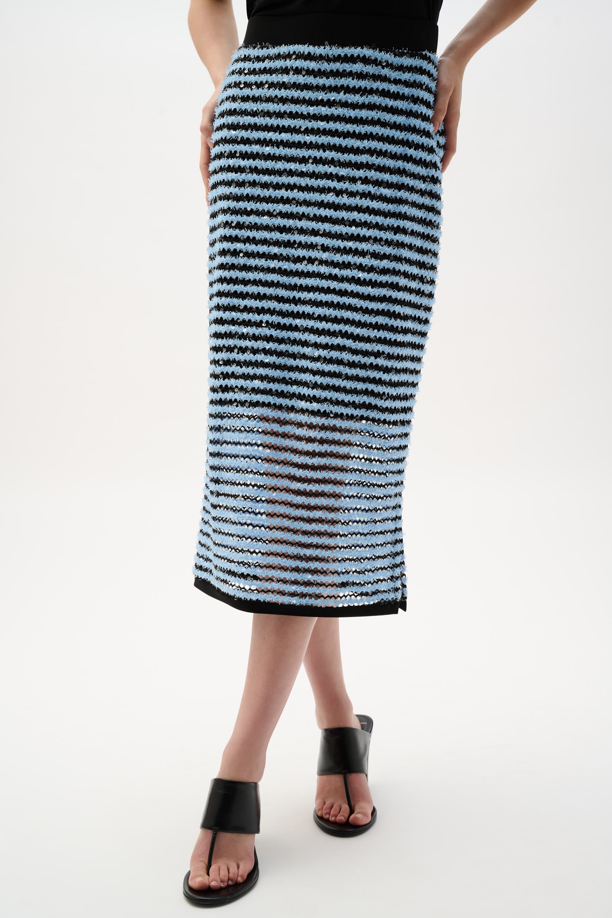 Novelty Stripe Pencil Skirt With Side Slit