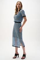 Novelty Stripe Pencil Skirt With Side Slit