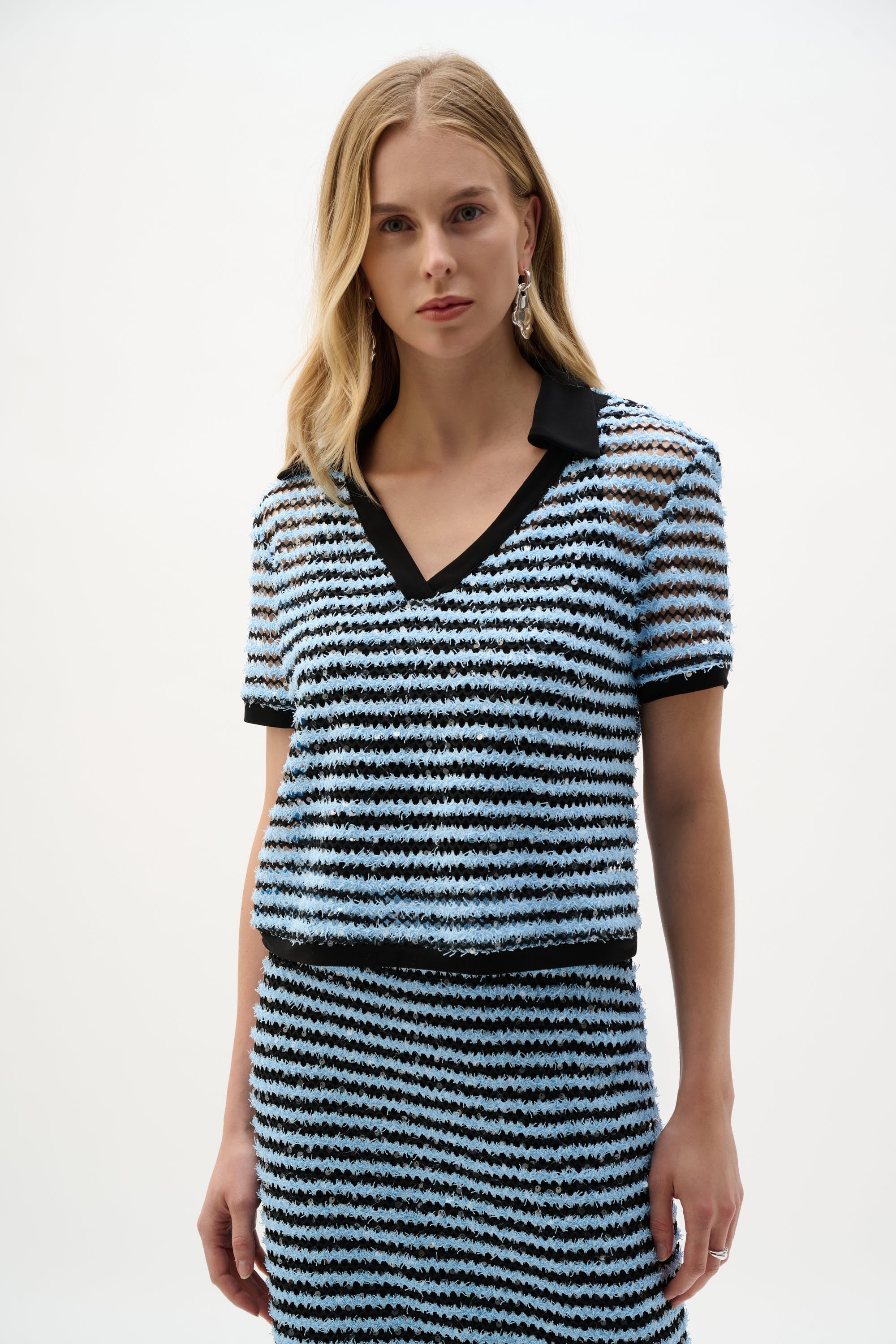 Novelty Stripe Boxy Top With Polo Collar