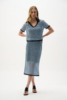 Novelty Stripe Boxy Top With Polo Collar