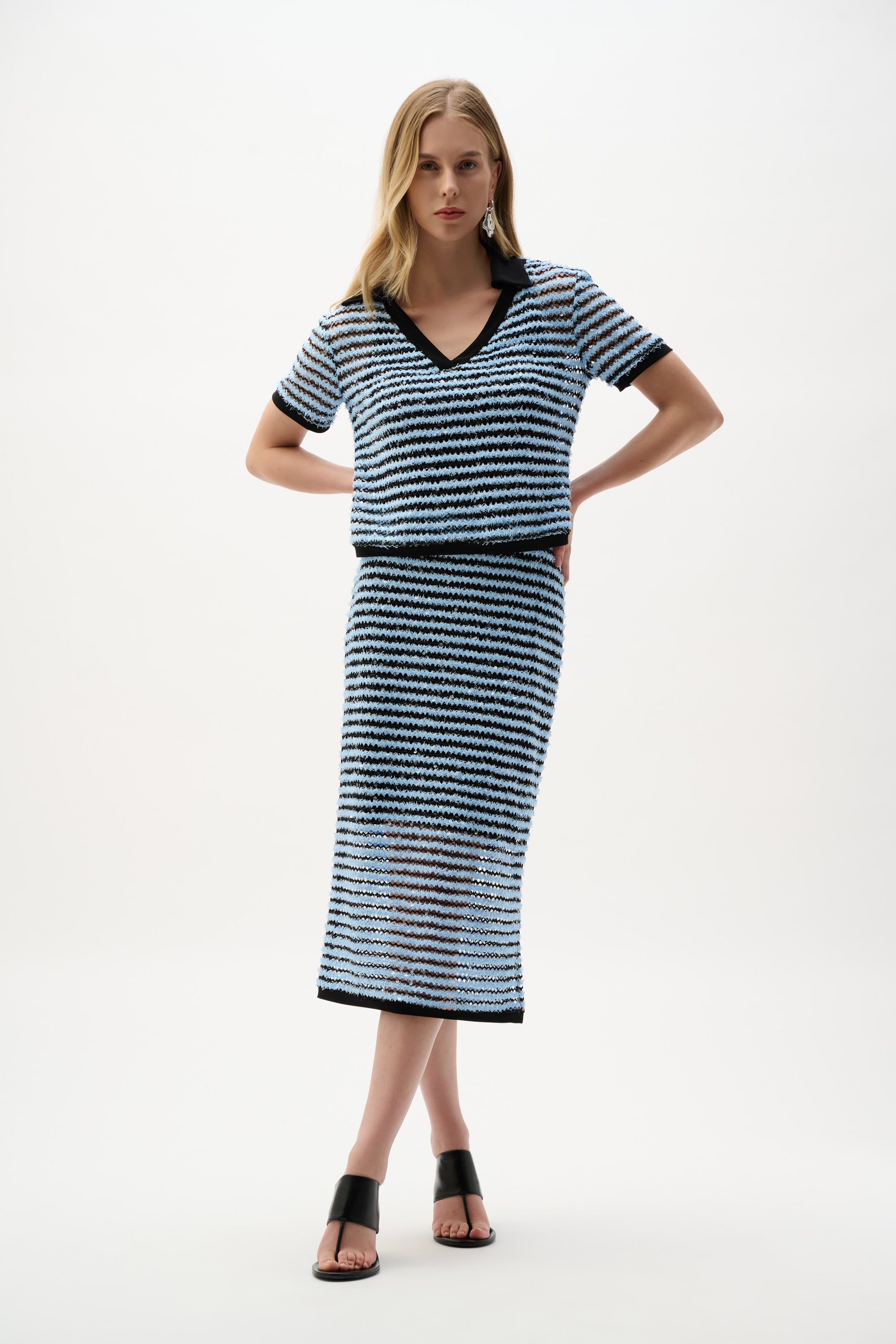 Novelty Stripe Boxy Top With Polo Collar