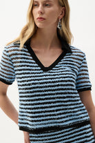Novelty Stripe Boxy Top With Polo Collar
