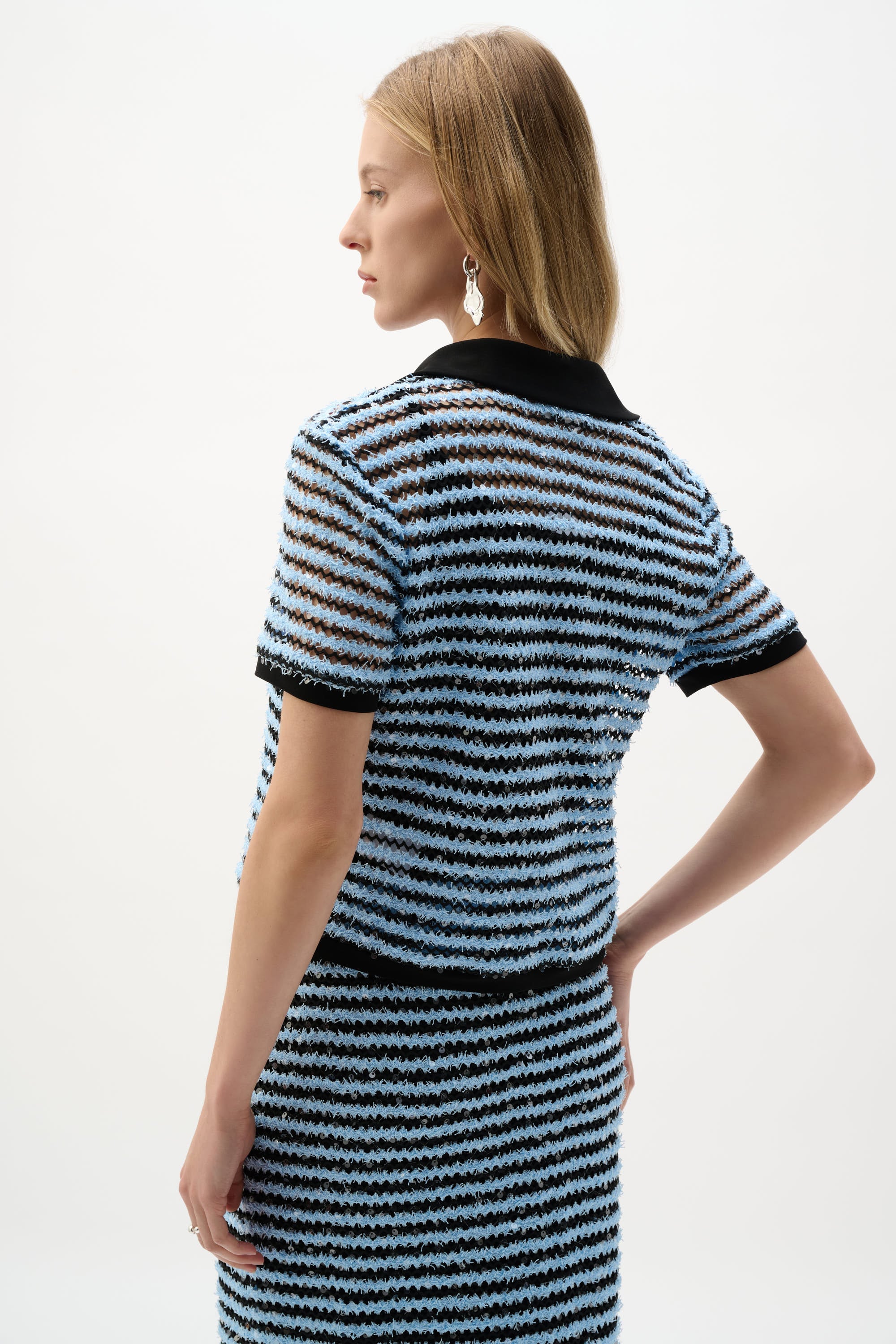 Novelty Stripe Boxy Top With Polo Collar