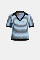 Novelty Stripe Boxy Top With Polo Collar