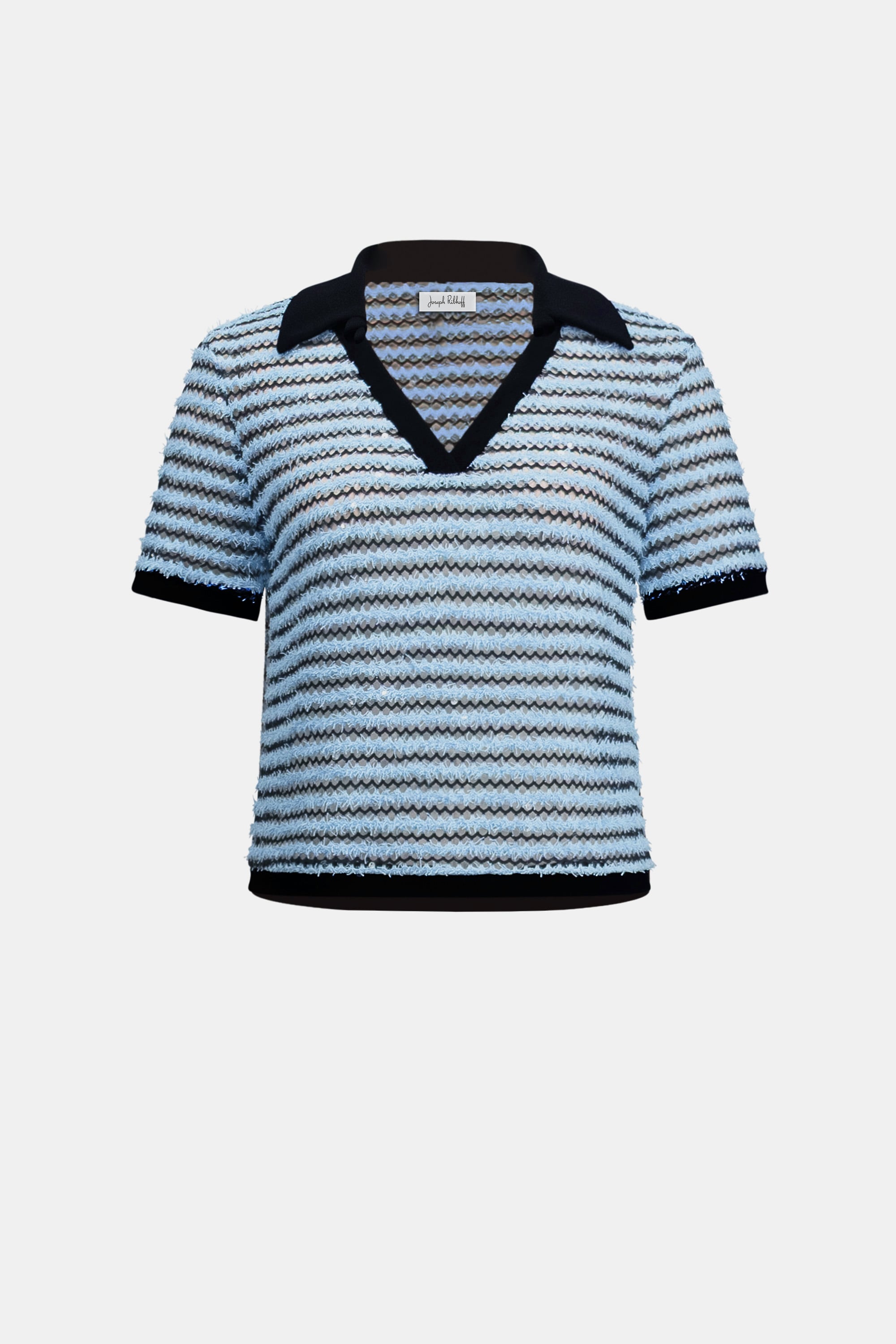 Novelty Stripe Boxy Top With Polo Collar