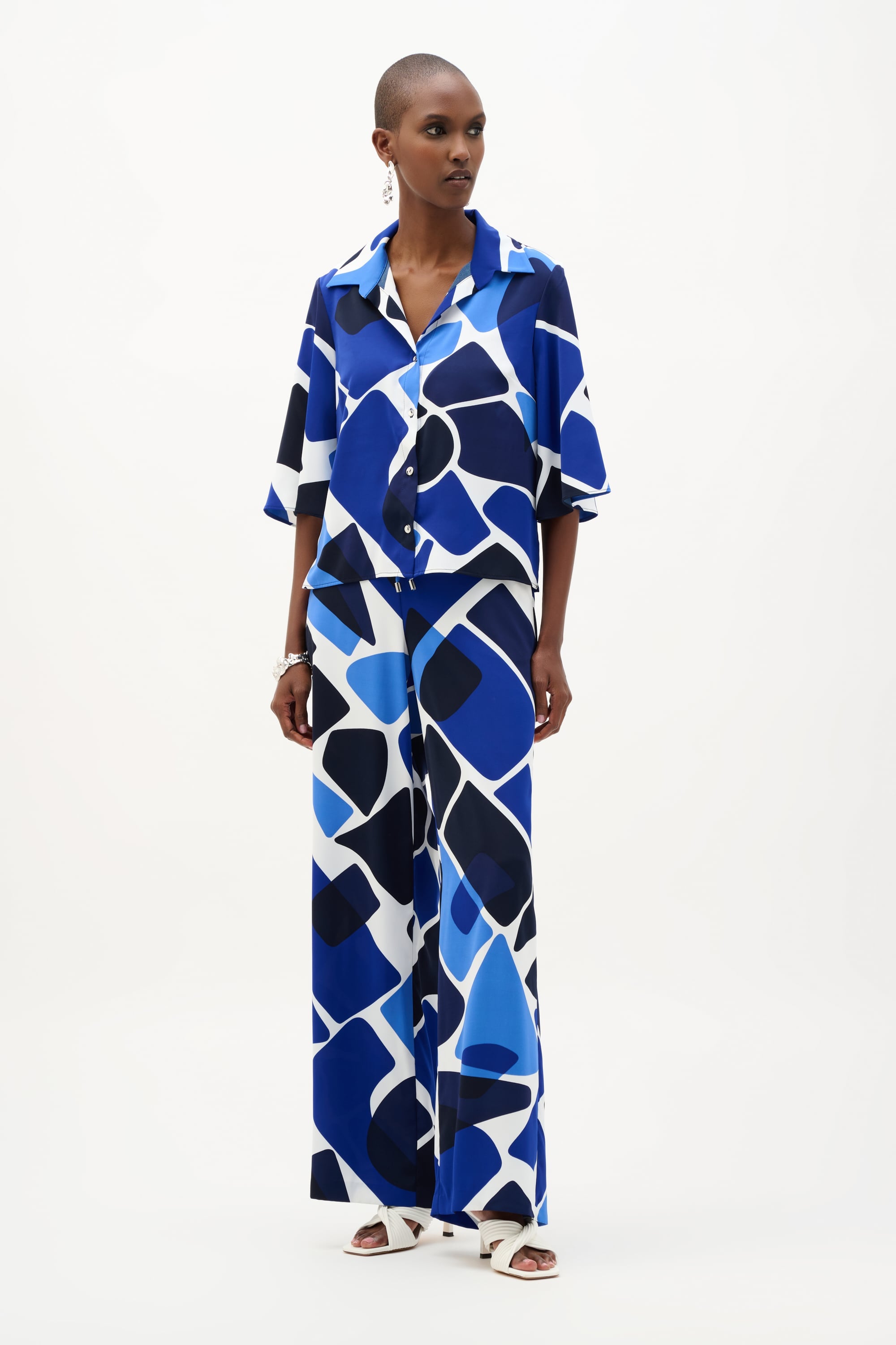 Recycled Woven Geometric Print Straight Blouse