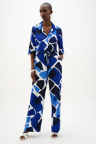 Recycled Woven Geometric Print Wide Leg Pull-On Pants