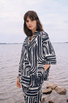 Seersucker Abstract Print Double-Breasted Blazer