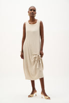 Seersucker Cocoon Dress With Ring And Tie Detail