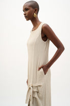 Seersucker Cocoon Dress With Ring And Tie Detail