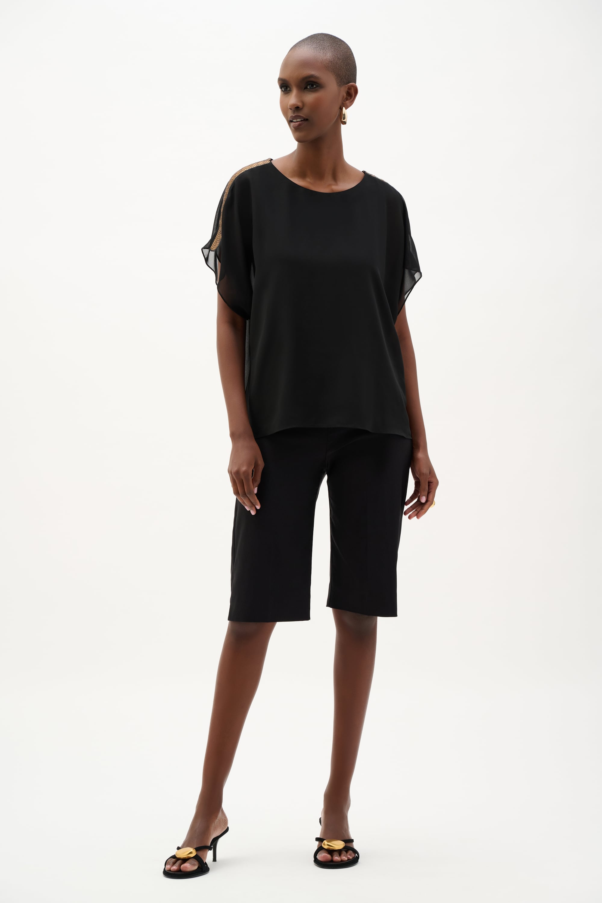 Chiffon Poncho Top With Sequin Shoulder Detail