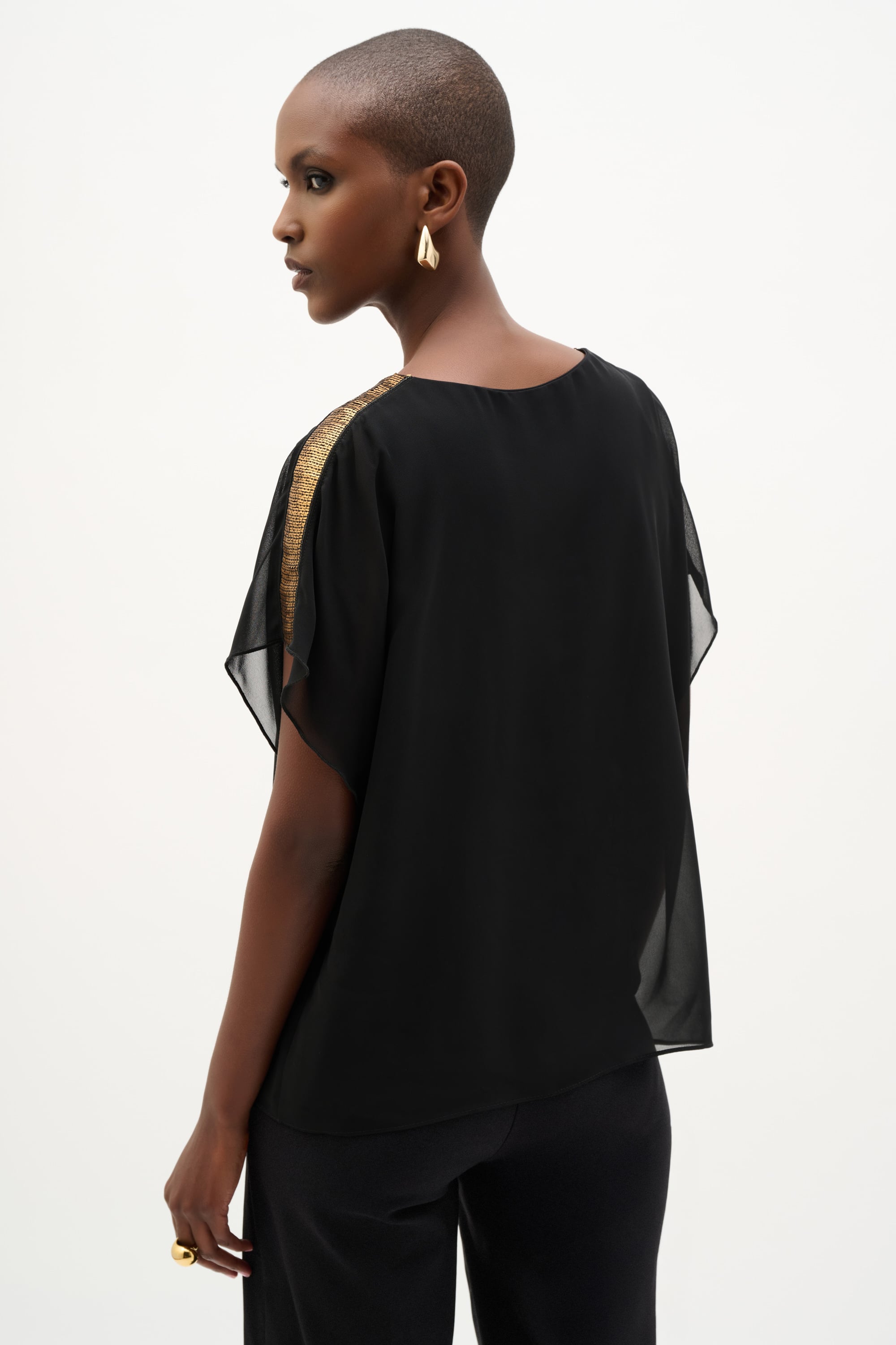 Chiffon Poncho Top With Sequin Shoulder Detail