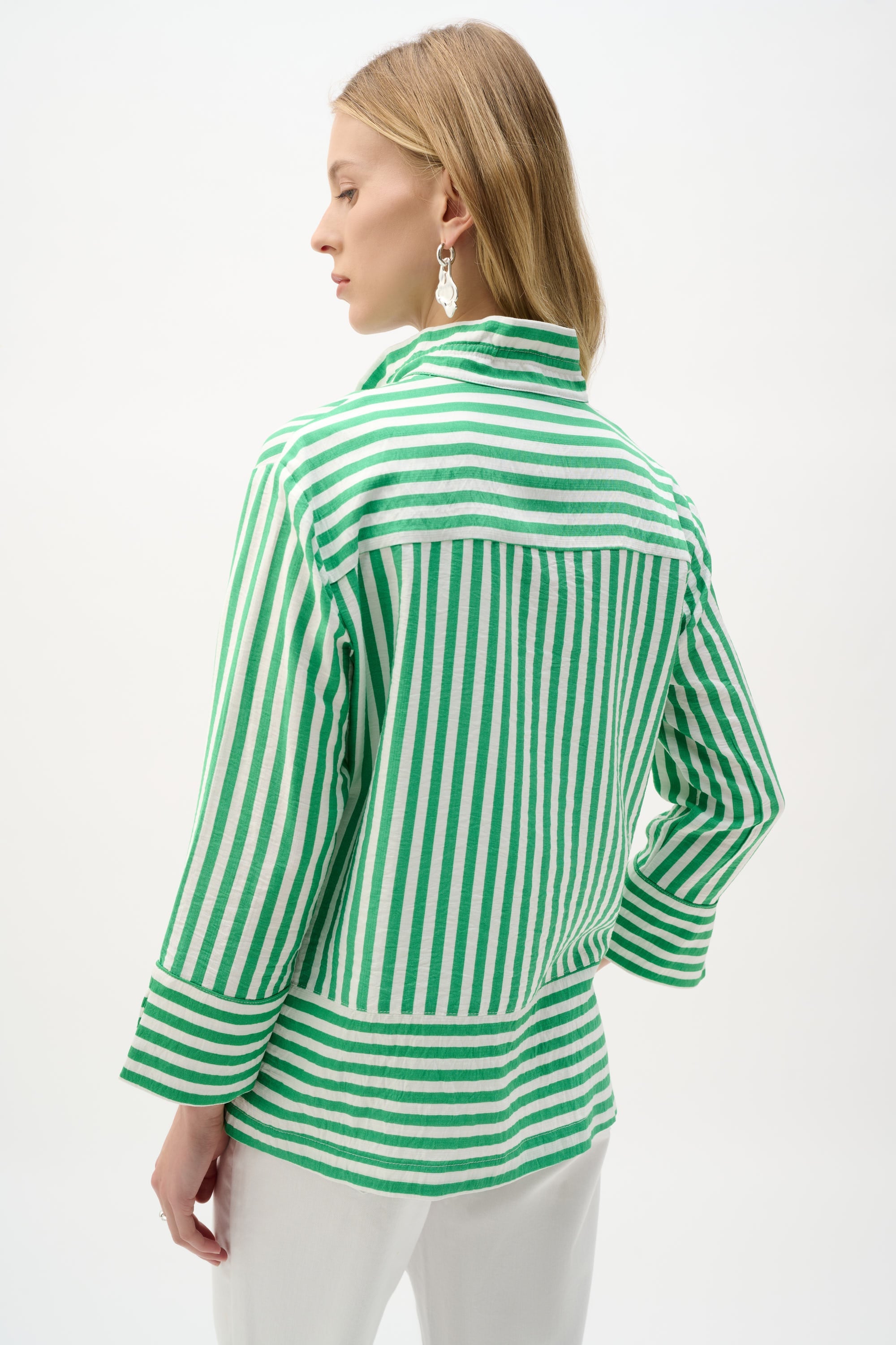 Woven Stripe Print Straight Jacket