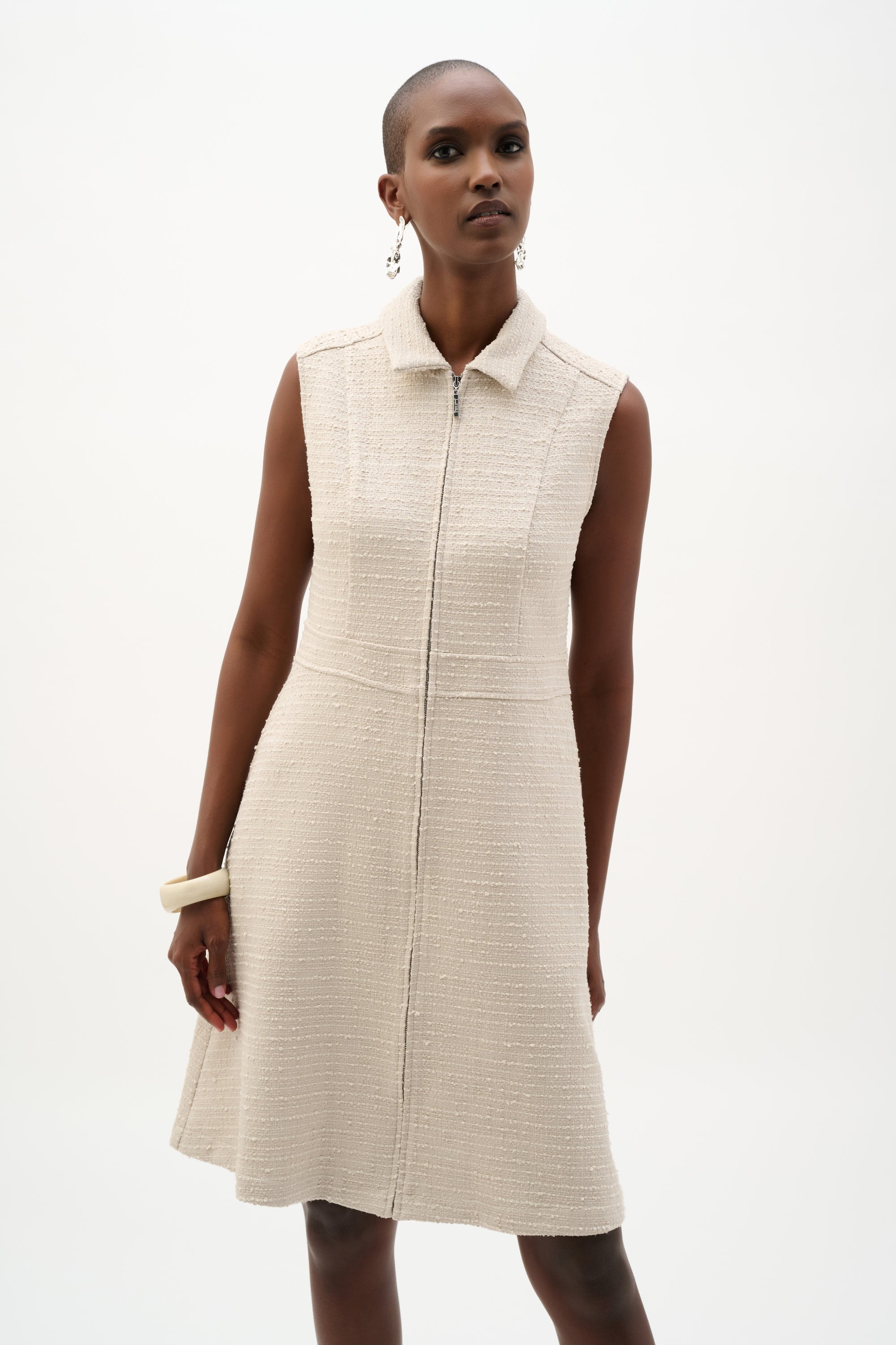 Bouclé A-Line Dress With Zipped Neckline