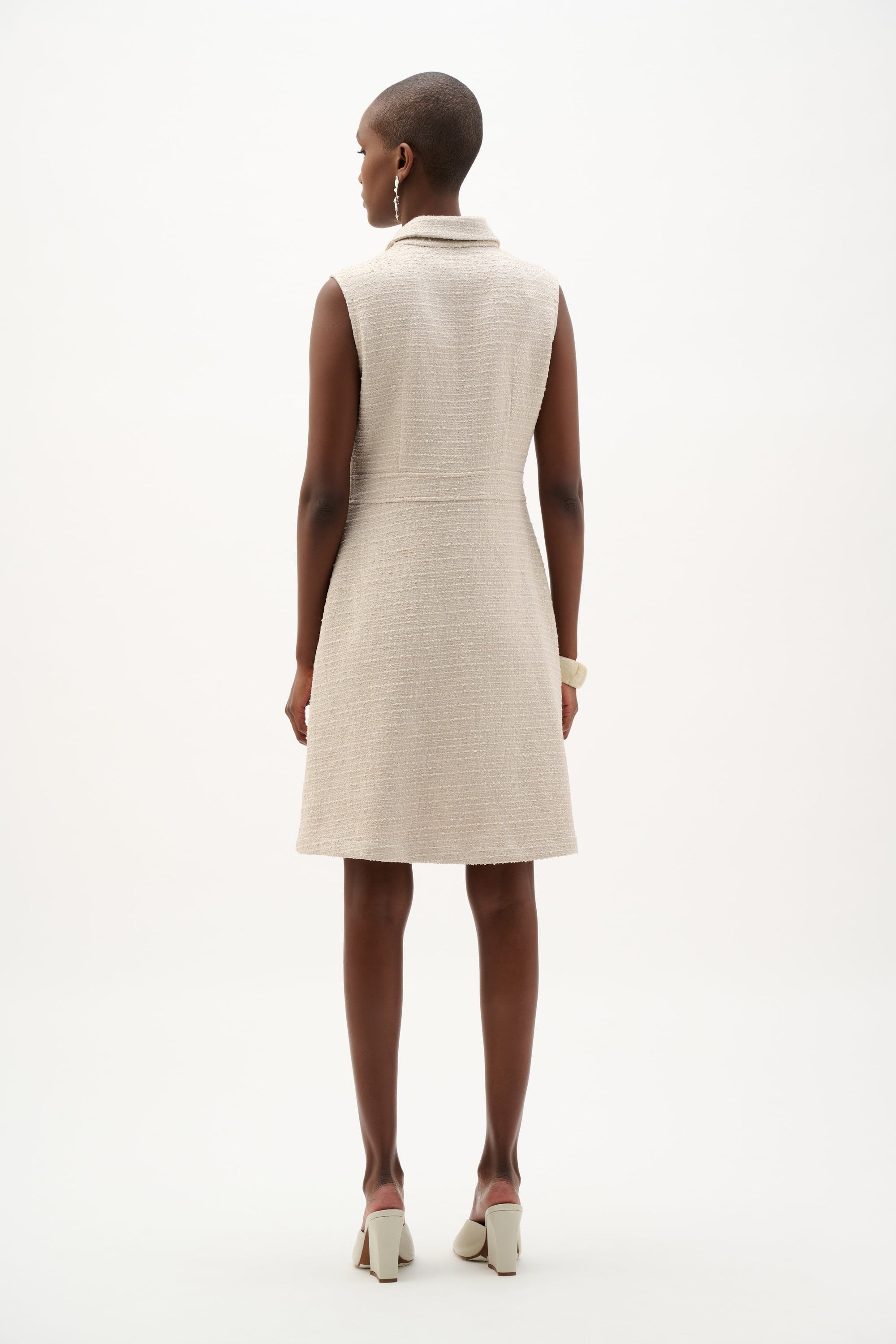 Bouclé A-Line Dress With Zipped Neckline