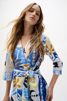 Stretch Cotton Tropical Print A-Line Wrap Dress