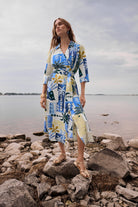 Stretch Cotton Tropical Print A-Line Wrap Dress