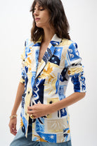 Silky Knit Tropical Print Fitted Blazer