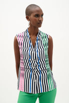 Recycled Woven Stripe Print Sleeveless Boxy Blouse