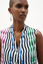 Recycled Woven Stripe Print Sleeveless Boxy Blouse