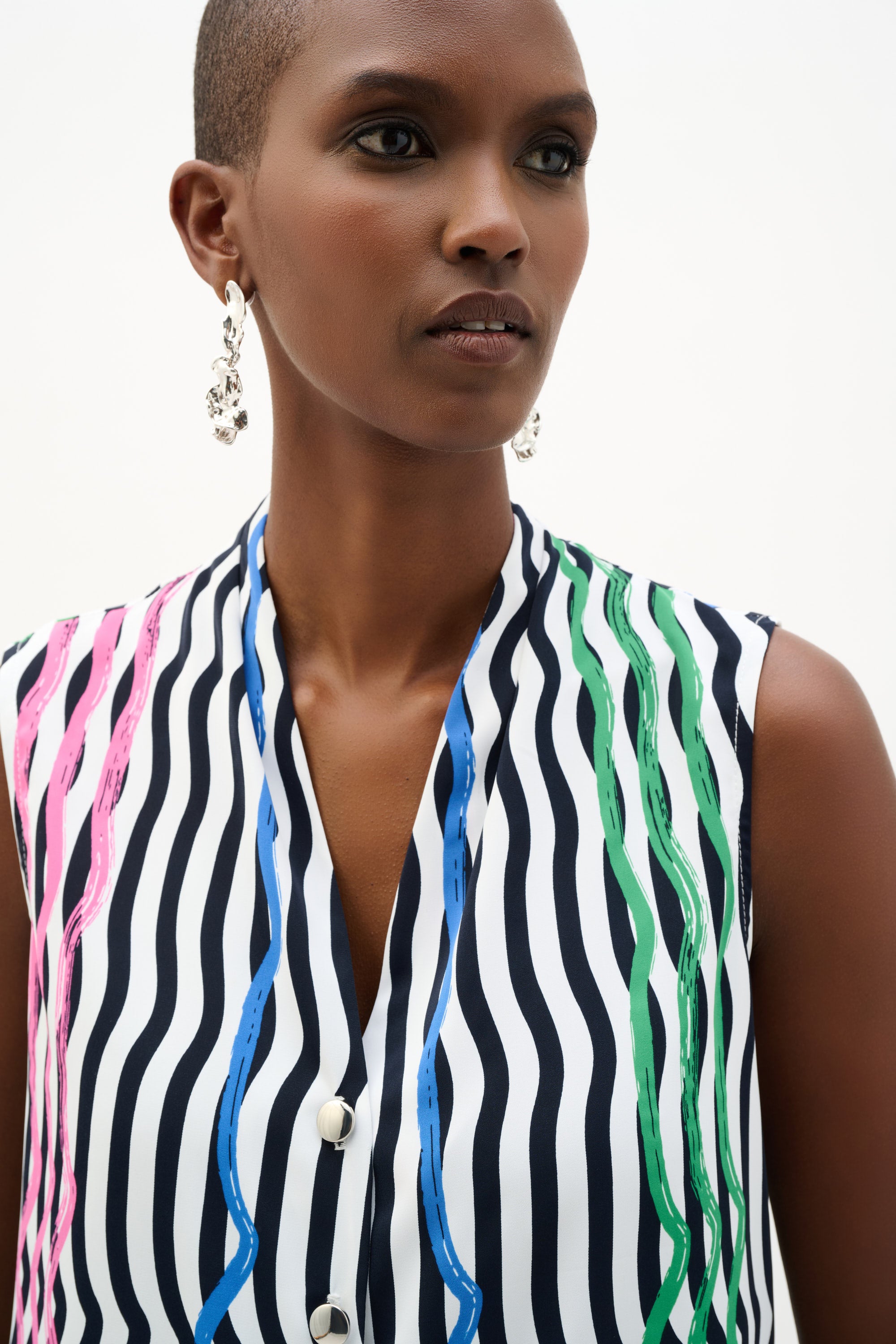 Recycled Woven Stripe Print Sleeveless Boxy Blouse