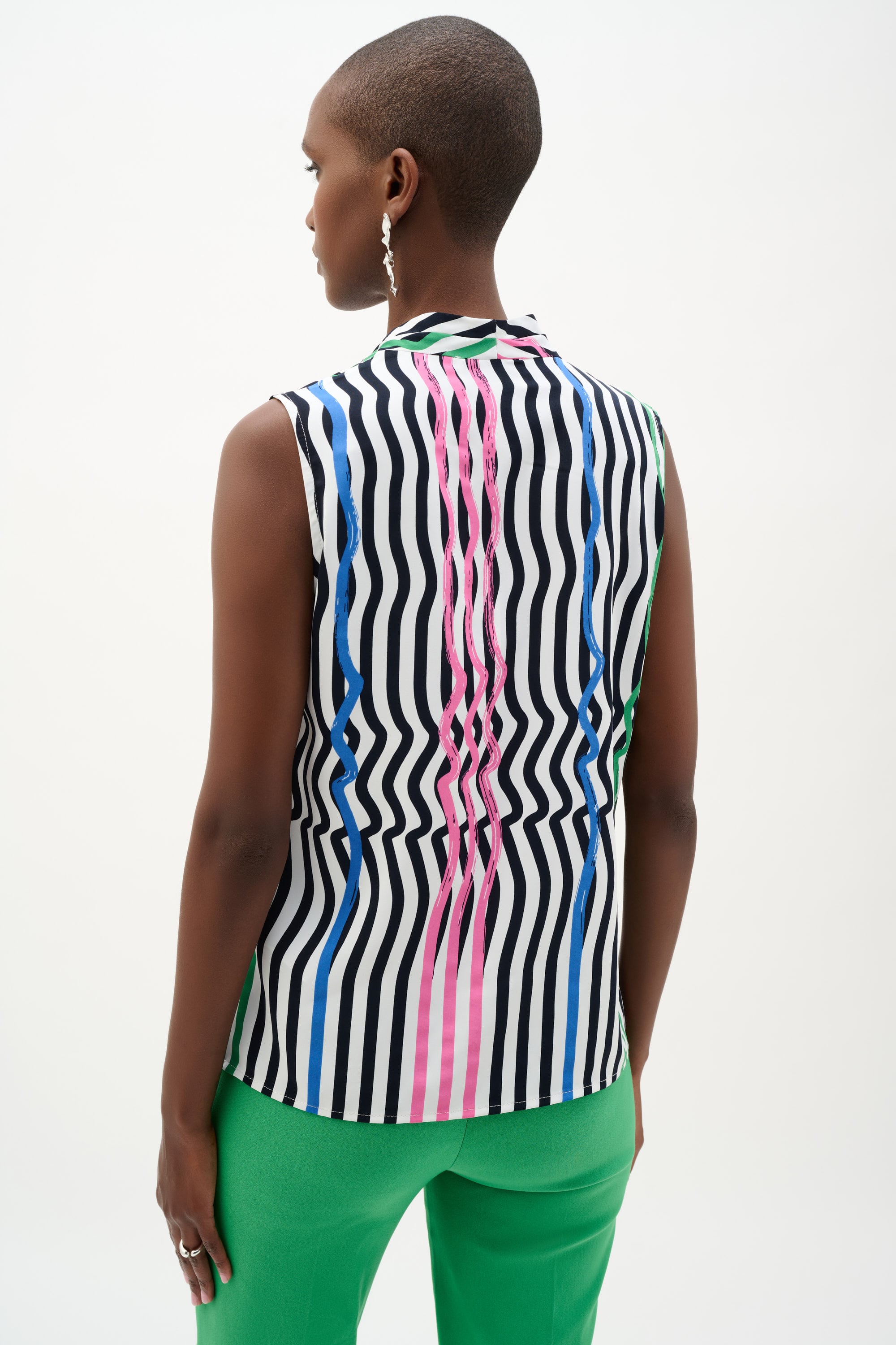 Recycled Woven Stripe Print Sleeveless Boxy Blouse