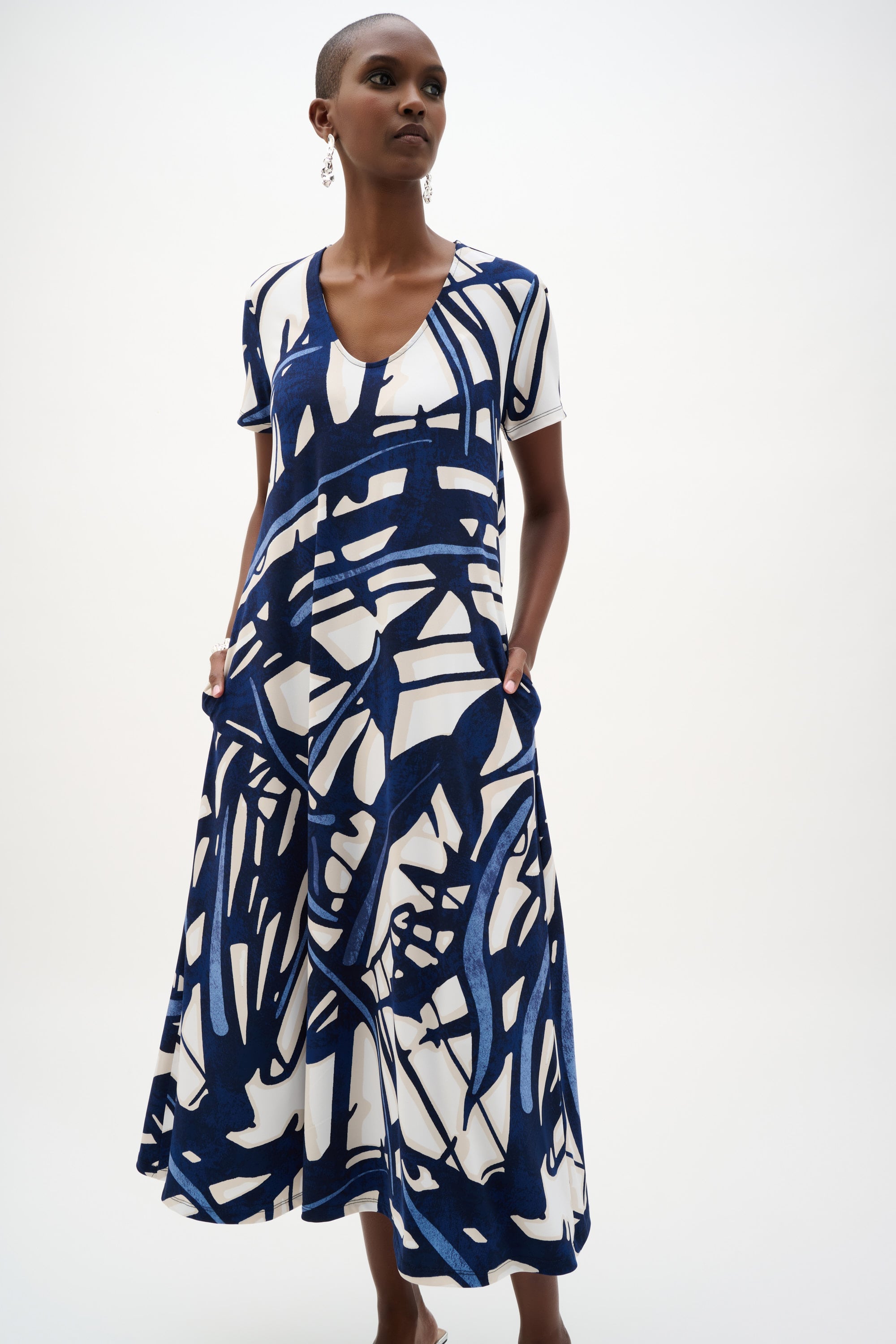 Silky Knit Abstract Print Trapeze Dress
