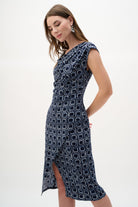 Silky Knit Geometric Print Sheath Wrap Dress
