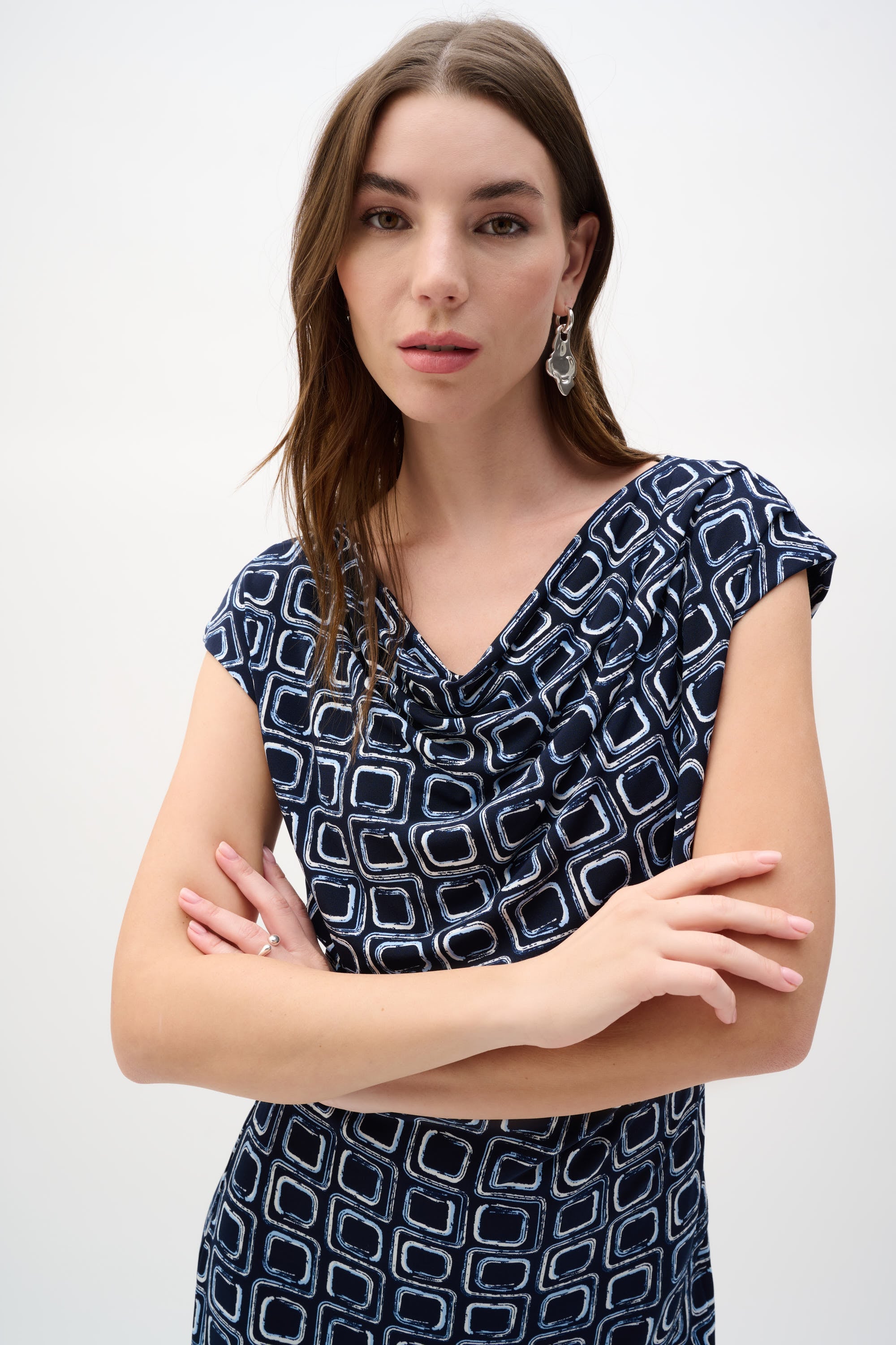 Silky Knit Geometric Print Sheath Wrap Dress