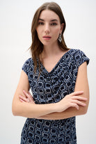 Silky Knit Geometric Print Sheath Wrap Dress
