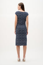 Silky Knit Geometric Print Sheath Wrap Dress