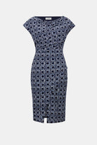 Silky Knit Geometric Print Sheath Wrap Dress