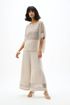 Gauze Pull-On Culotte Pants With Sequined Mesh Inserts