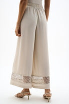 Gauze Pull-On Culotte Pants With Sequined Mesh Inserts