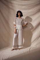 Gauze Pull-On Culotte Pants With Sequined Mesh Inserts