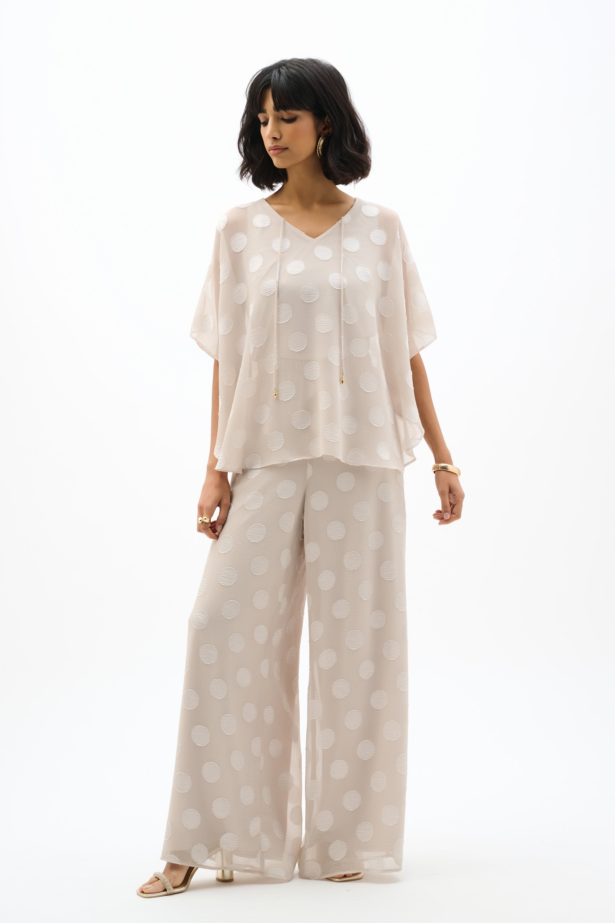 Chiffon Jacquard Dot Print Wide Leg Pants