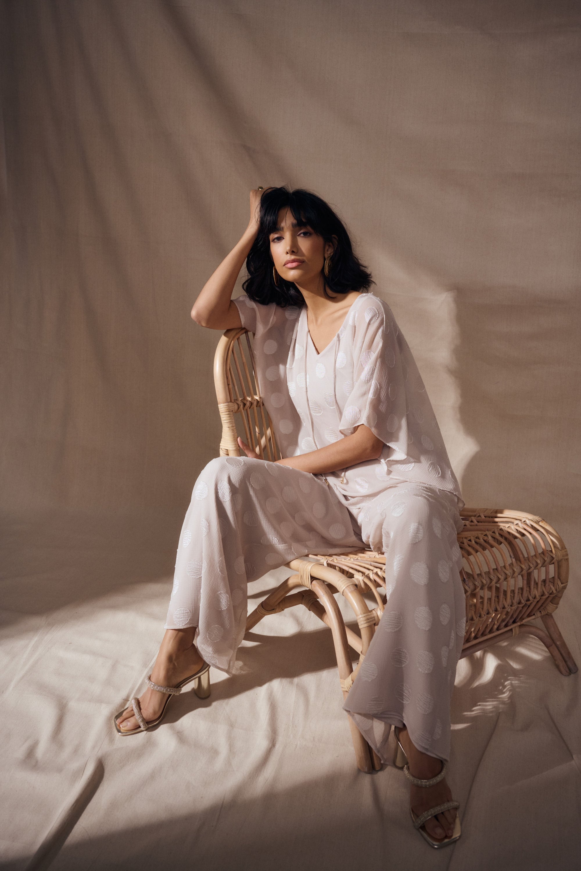 Chiffon Jacquard Dot Print Wide Leg Pants