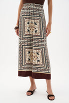 Scarf Print Wide-Leg Pull-On Pants